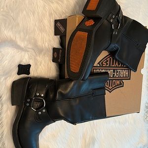 Hustin pull on black  leather upper Harley Davidson harness boots size 11